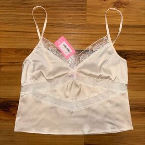 NWT Edikted Cream Lace Satin Cami Top Fairycore Coquette Y2K Dainty Large